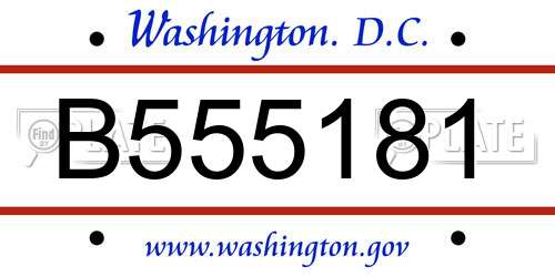 B555181 District Of Columbia License Plate