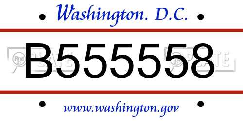 B555558 District Of Columbia License Plate