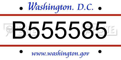 B555585 District Of Columbia License Plate
