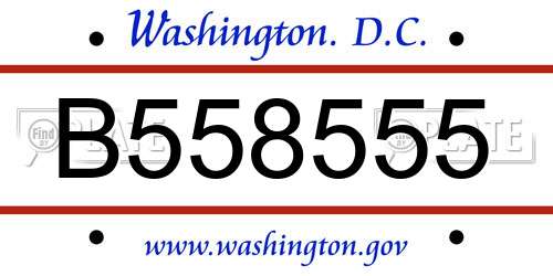 B558555 District Of Columbia License Plate