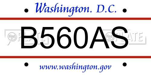 B560AS District Of Columbia License Plate