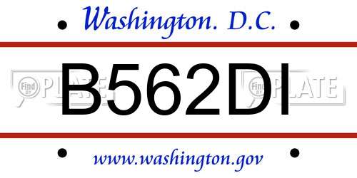B562DI District Of Columbia License Plate