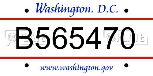 B565470 District Of Columbia License Plate