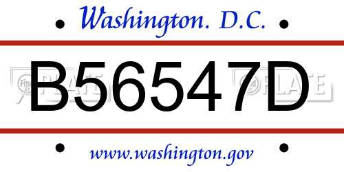 B56547D District Of Columbia License Plate