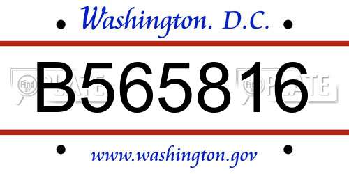 B565816 District Of Columbia License Plate