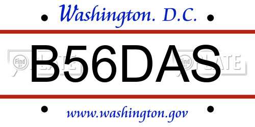B56DAS District Of Columbia License Plate