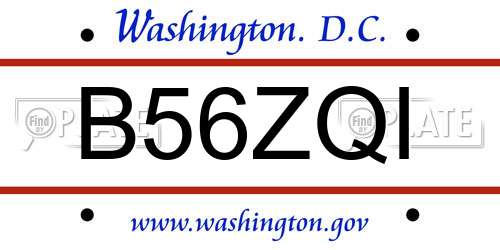 B56ZQI District Of Columbia License Plate