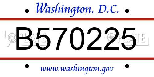B570225 District Of Columbia License Plate