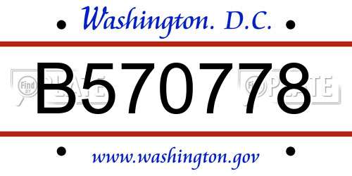 B570778 District Of Columbia License Plate