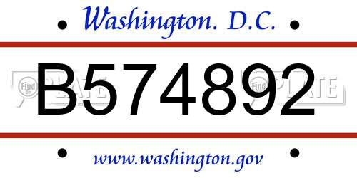 B574892 District Of Columbia License Plate