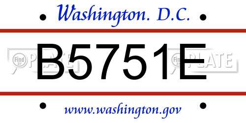 B5751E District Of Columbia License Plate
