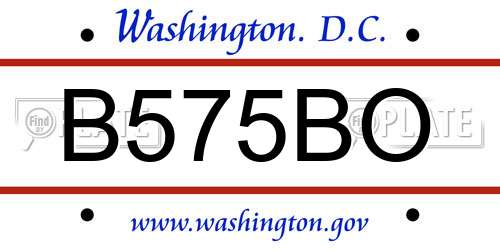 B575BO District Of Columbia License Plate