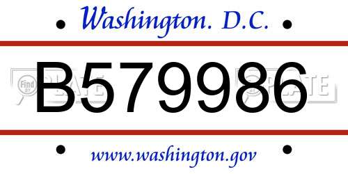 B579986 District Of Columbia License Plate