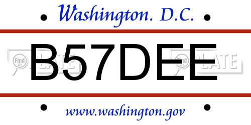 B57DEE District Of Columbia License Plate