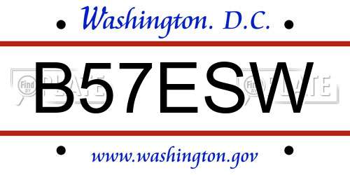 B57ESW District Of Columbia License Plate