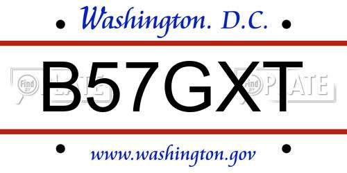 B57GXT District Of Columbia License Plate