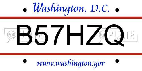B57HZQ District Of Columbia License Plate