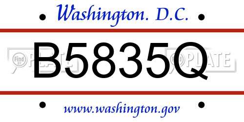 B5835Q District Of Columbia License Plate