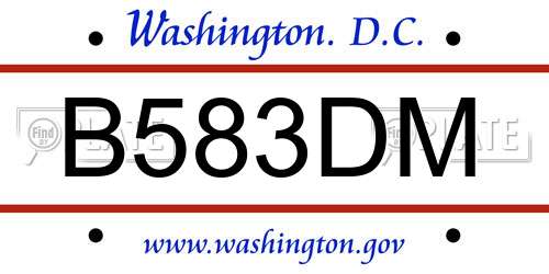B583DM District Of Columbia License Plate