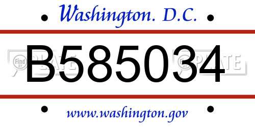 B585034 District Of Columbia License Plate