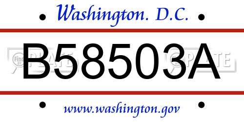B58503A District Of Columbia License Plate