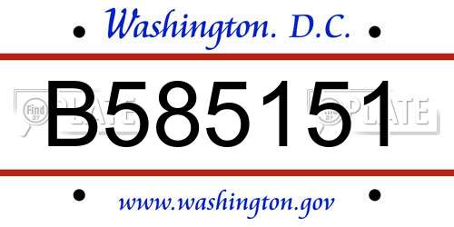 B585151 District Of Columbia License Plate