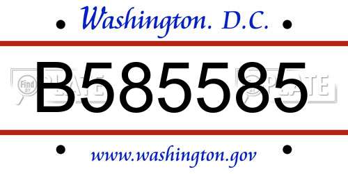 B585585 District Of Columbia License Plate