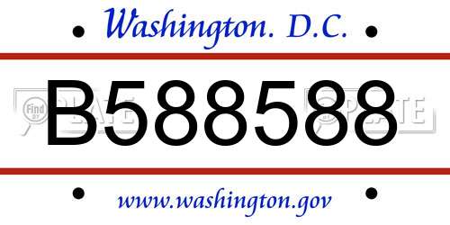 B588588 District Of Columbia License Plate