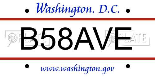 B58AVE District Of Columbia License Plate