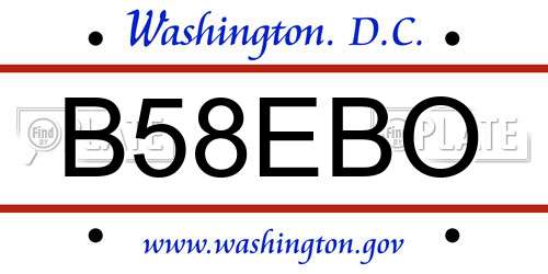 B58EBO District Of Columbia License Plate