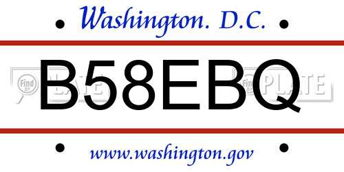 B58EBQ District Of Columbia License Plate
