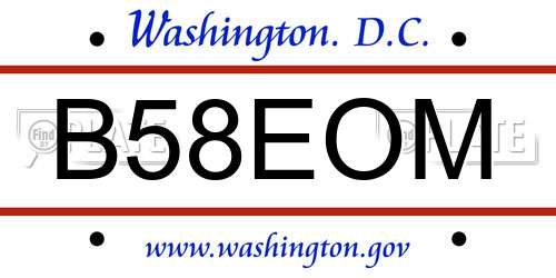 B58EOM District Of Columbia License Plate
