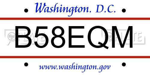 B58EQM District Of Columbia License Plate