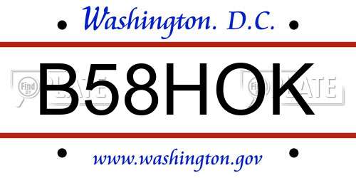 B58HOK District Of Columbia License Plate