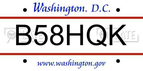 B58HQK District Of Columbia License Plate