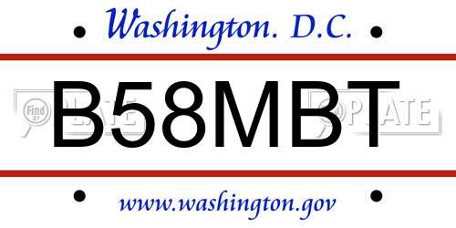 B58MBT District Of Columbia License Plate