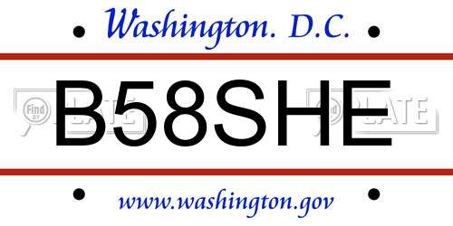 B58SHE District Of Columbia License Plate