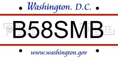B58SMB District Of Columbia License Plate