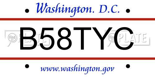 B58TYC District Of Columbia License Plate