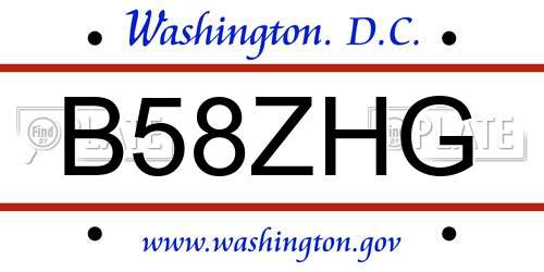 B58ZHG District Of Columbia License Plate