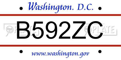 B592ZC District Of Columbia License Plate