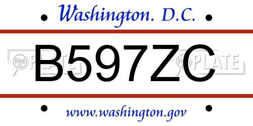 B597ZC District Of Columbia License Plate