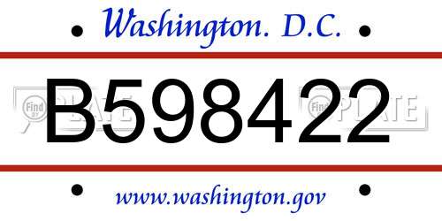 B598422 District Of Columbia License Plate