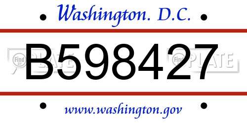 B598427 District Of Columbia License Plate