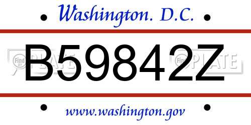 B59842Z District Of Columbia License Plate