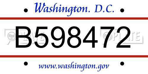 B598472 District Of Columbia License Plate