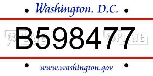 B598477 District Of Columbia License Plate