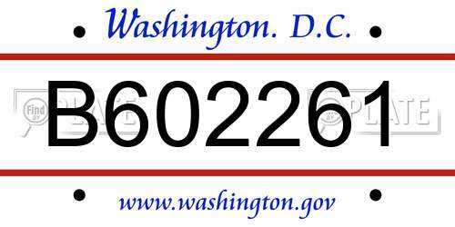 B602261 District Of Columbia License Plate