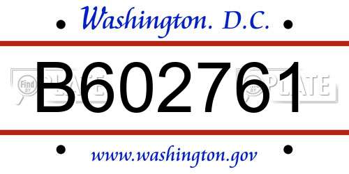 B602761 District Of Columbia License Plate