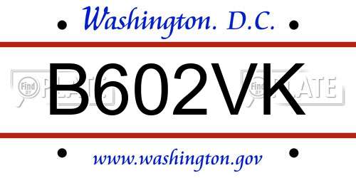 B602VK District Of Columbia License Plate